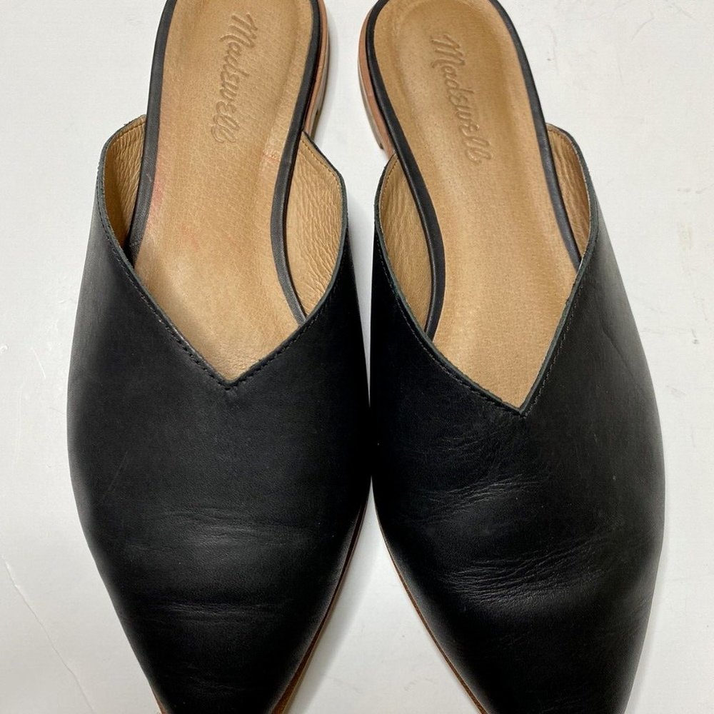 Madewell Emilia Mule Black Leather Slide Flat Shoes MA415 Size 10